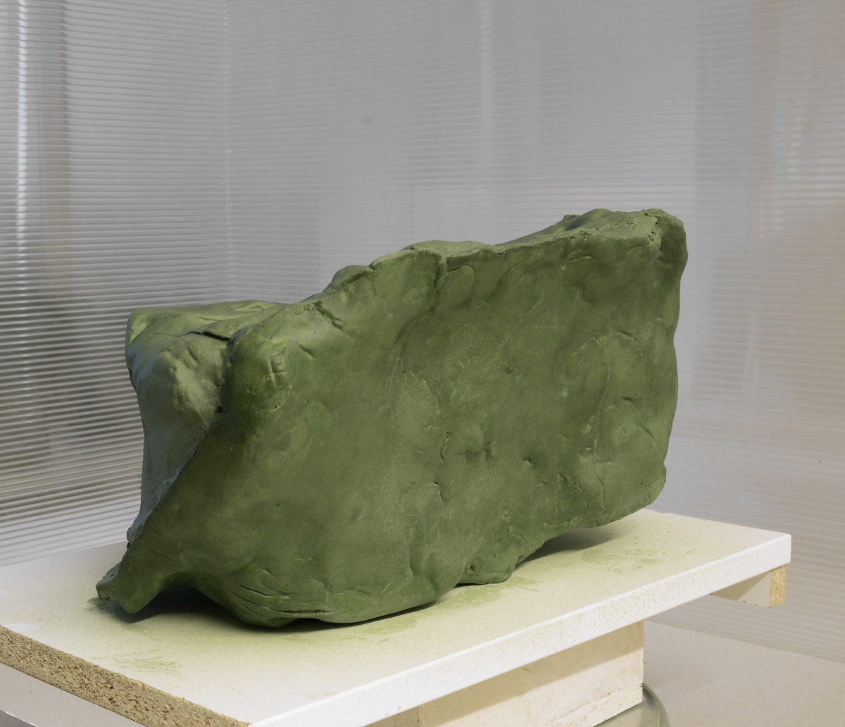 Cave III, 2022, 19 x 36 x 20 cm, Celadonite bound in animal polymer on petrochemical polymer on plaster of Paris.