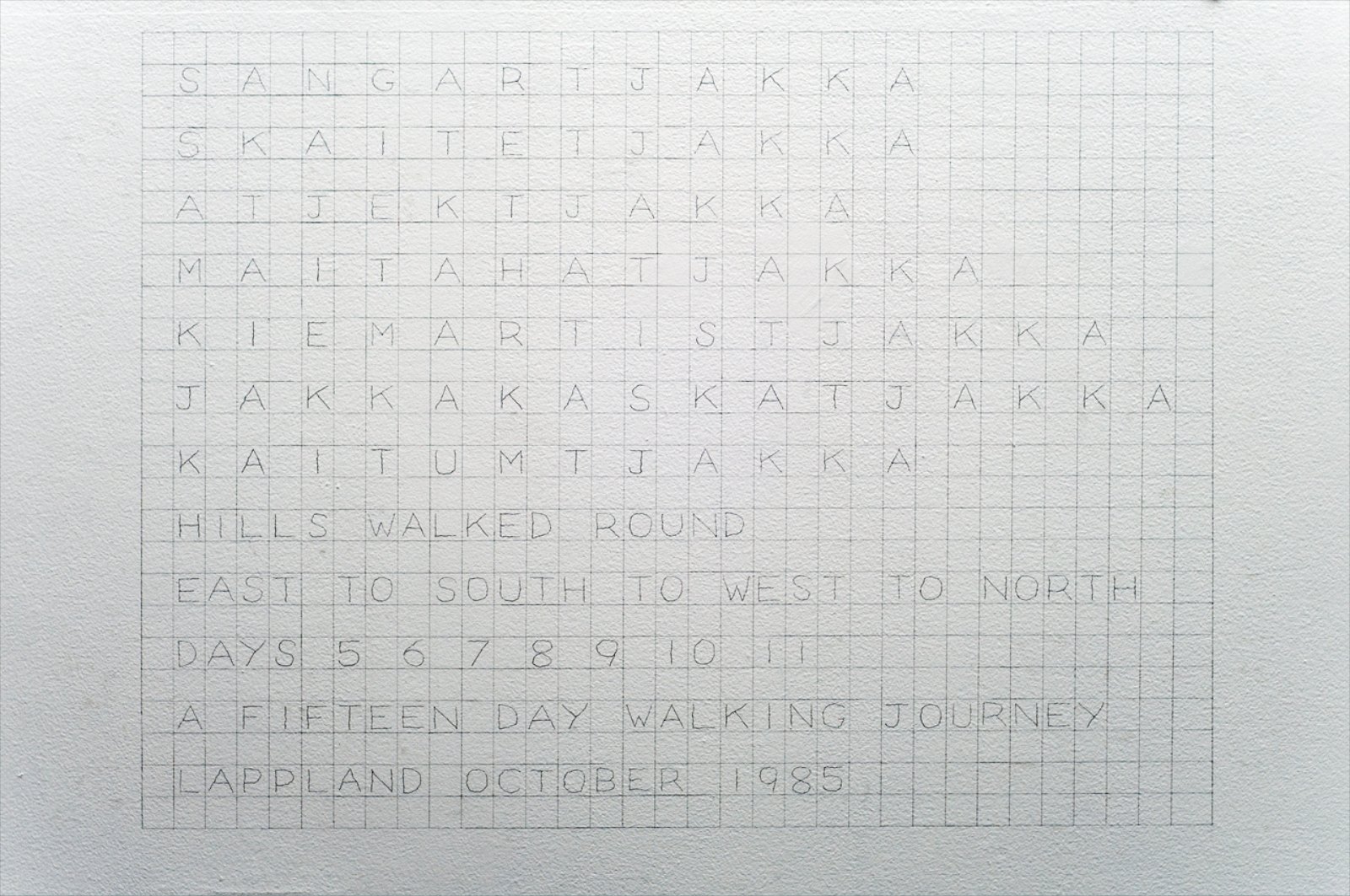 Hills Walked Round, Lappland, 1985, pencil drawing on wall, 100 x 132 cm