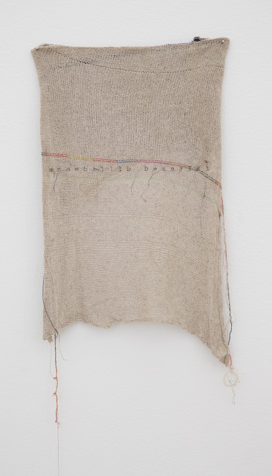 Faltered diffidence, 2014, knitting, silk and embroidery, 90 x 33 cm