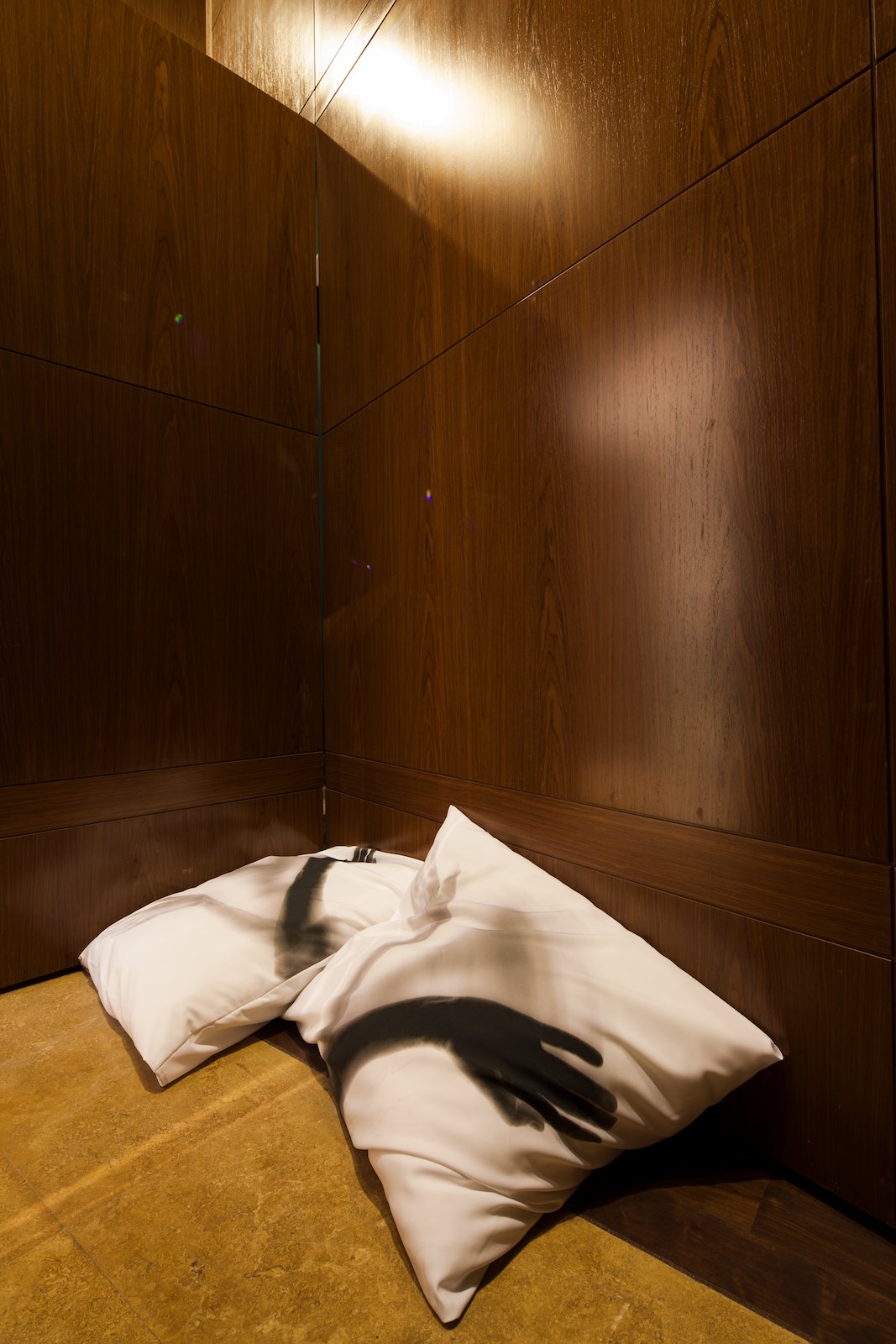 Good night, 2014, print on pillow case, cushion, filling. Installation of 12 pillows, each ca 85 x 100 x 20 cm. Installation view The State Hermitage Museum, St. Petersburg, 2014. Photo: Alexander Lavrentyev © The State Hermitage Museum