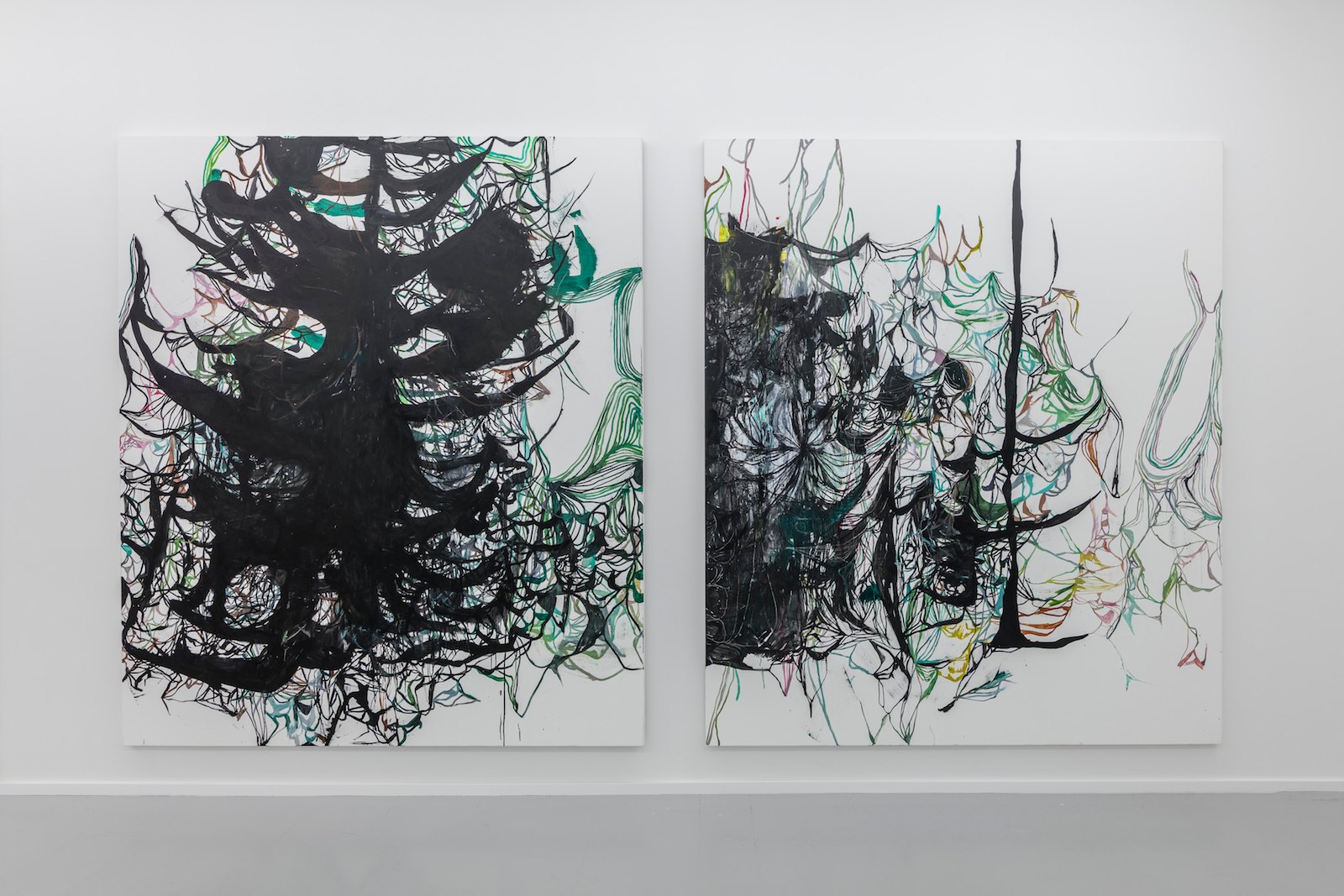 The Arborist Paintings No. 02, 2016, oil on canvas, 245 x 210 cm / The Arborist Paintings No. 01, 2016, oil on canvas, 245 x 210 cm