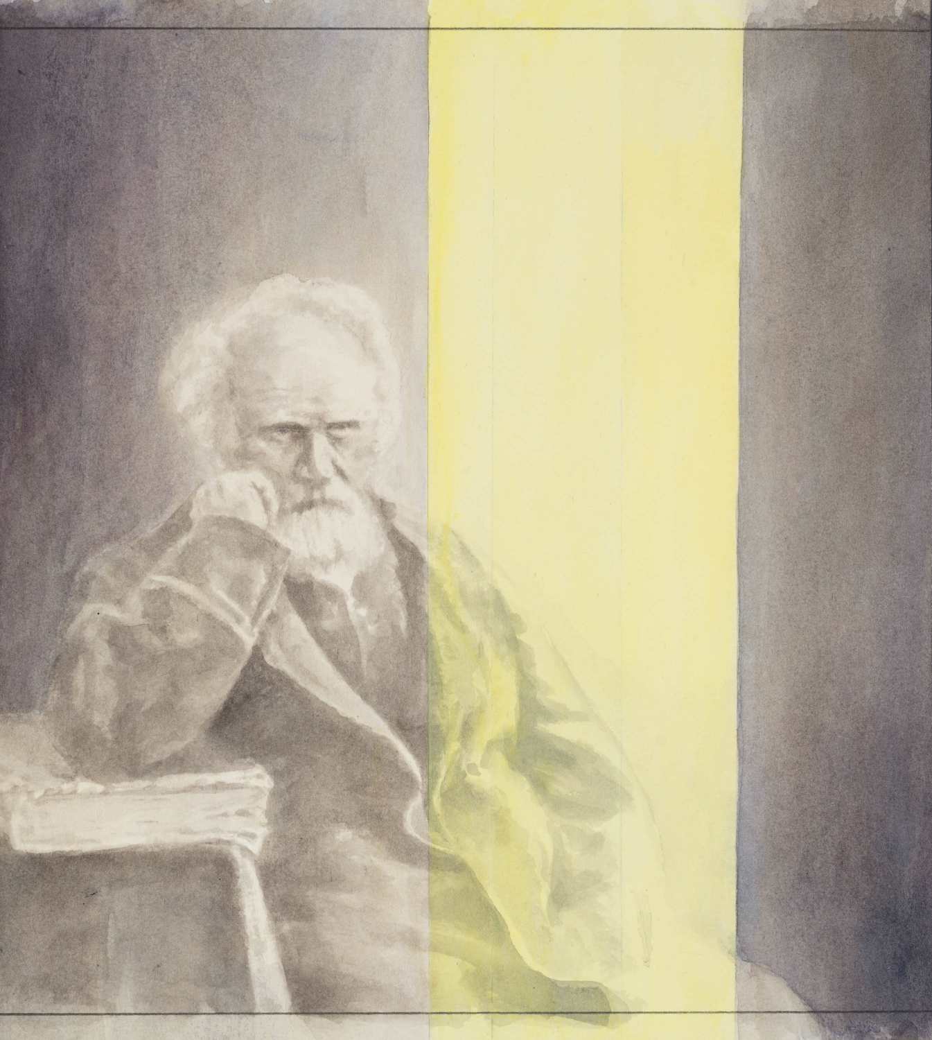 Jules Janssen Contemplating Bright Yellow Light, 2016, watercolour and acrylic on paper, 32,5 x 29,2 cm