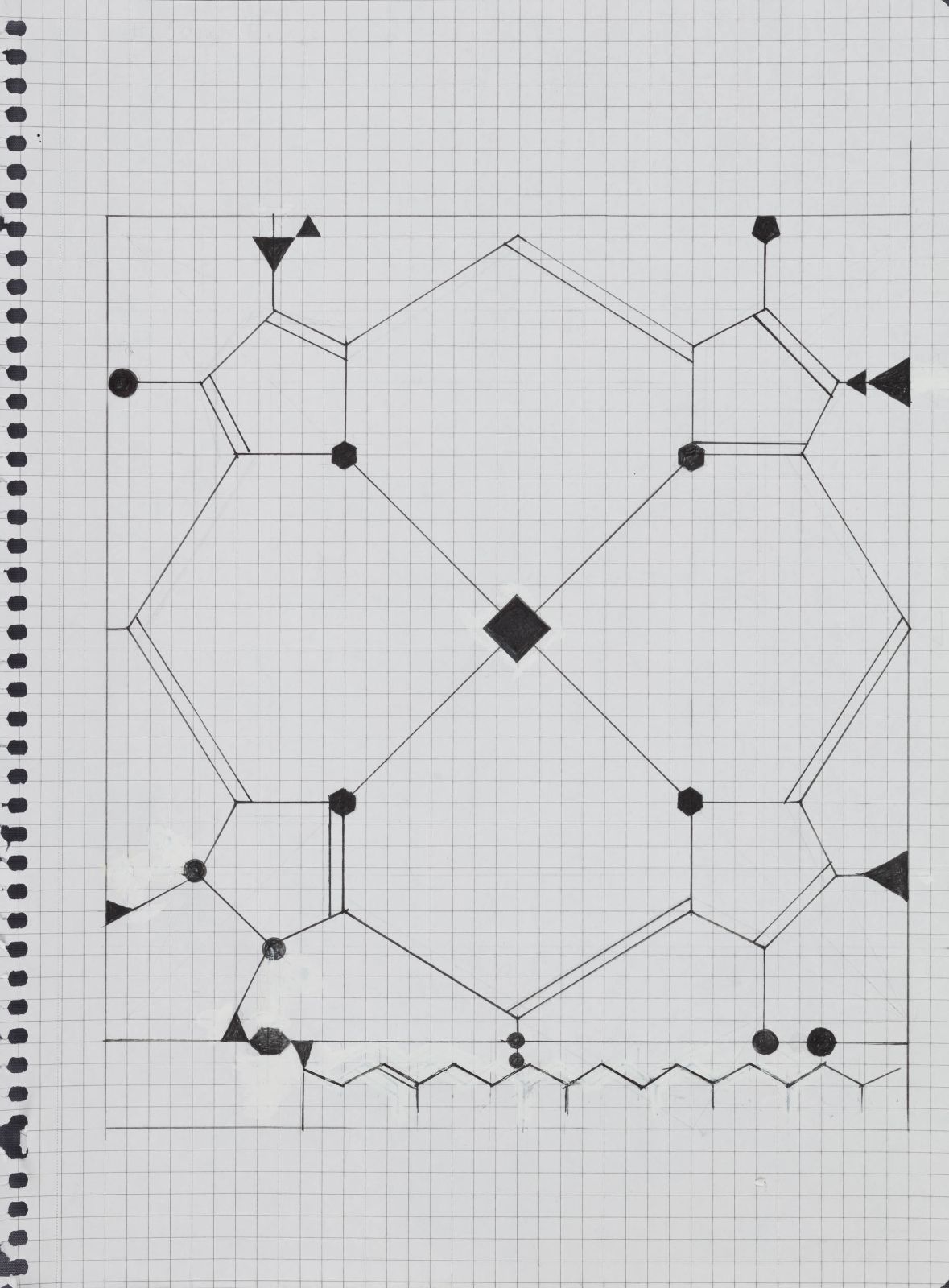 Chlorophyl, 2016, ink and acrylic on graph paper, 30 x 22 cm