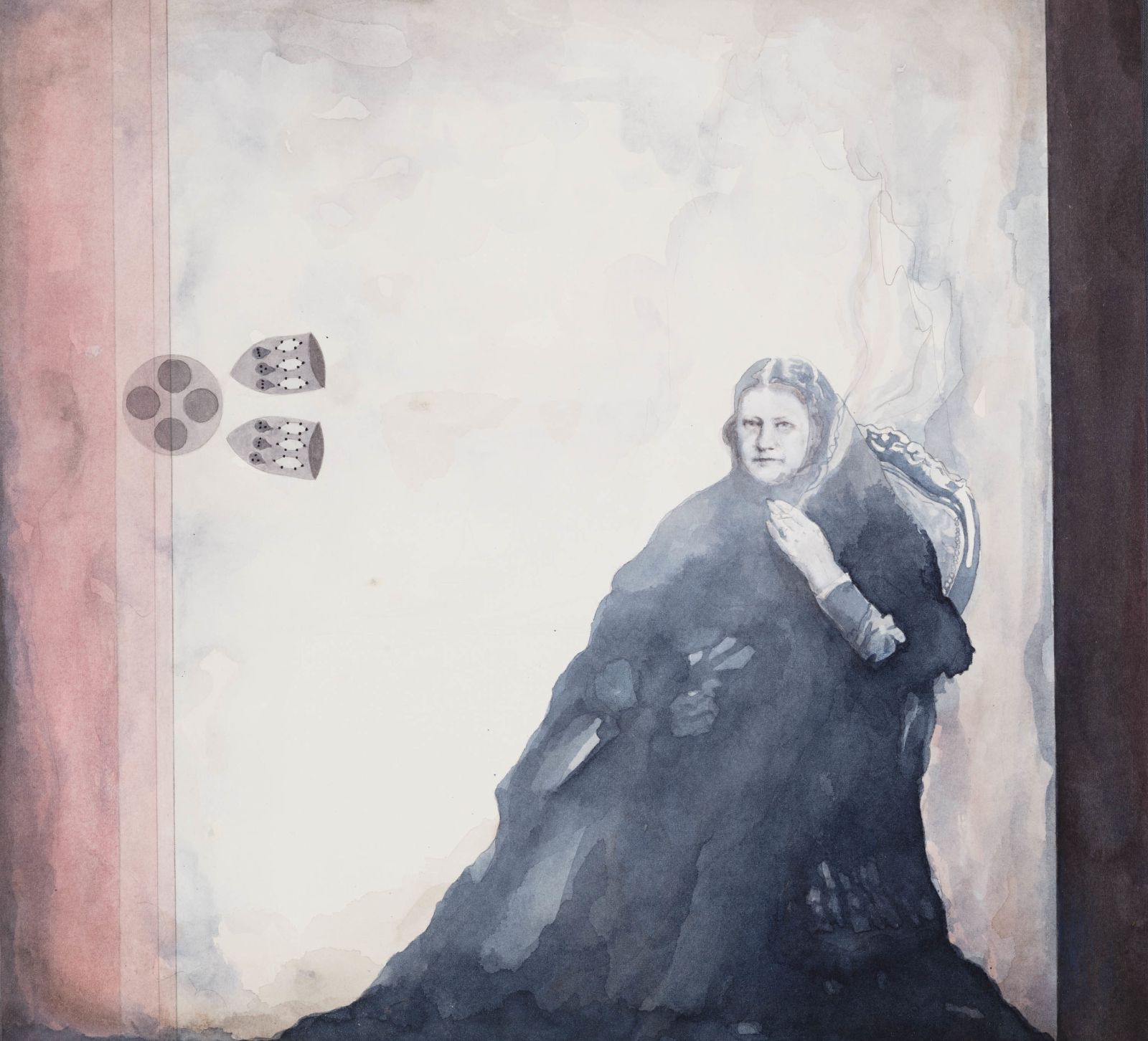 Madame Blavatsky smoking and contemplating the carbon atom, 2016, watercolour and ink on paper, 29 x 31,5 cm