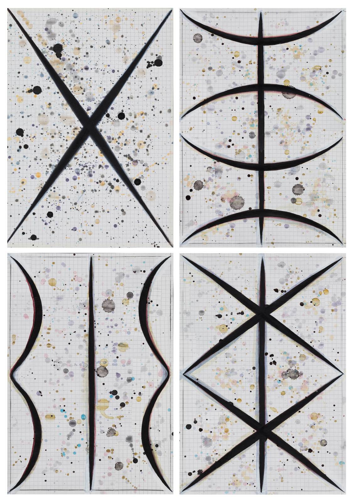 Sound Patterns I – IIII, 2016, watercolour and acrylic on paper, each 29,2 x 20,2 cm