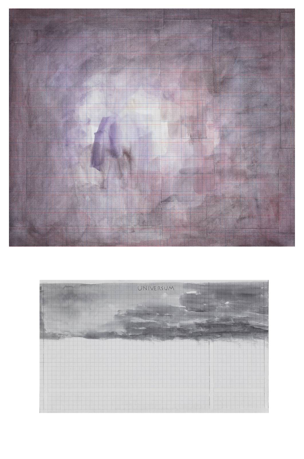 Third Contact and Universe II, 2016, watercolour and ink on paper/watercolour and acrylic on paper, 37 x 44,2 cm/16 x 27 cm