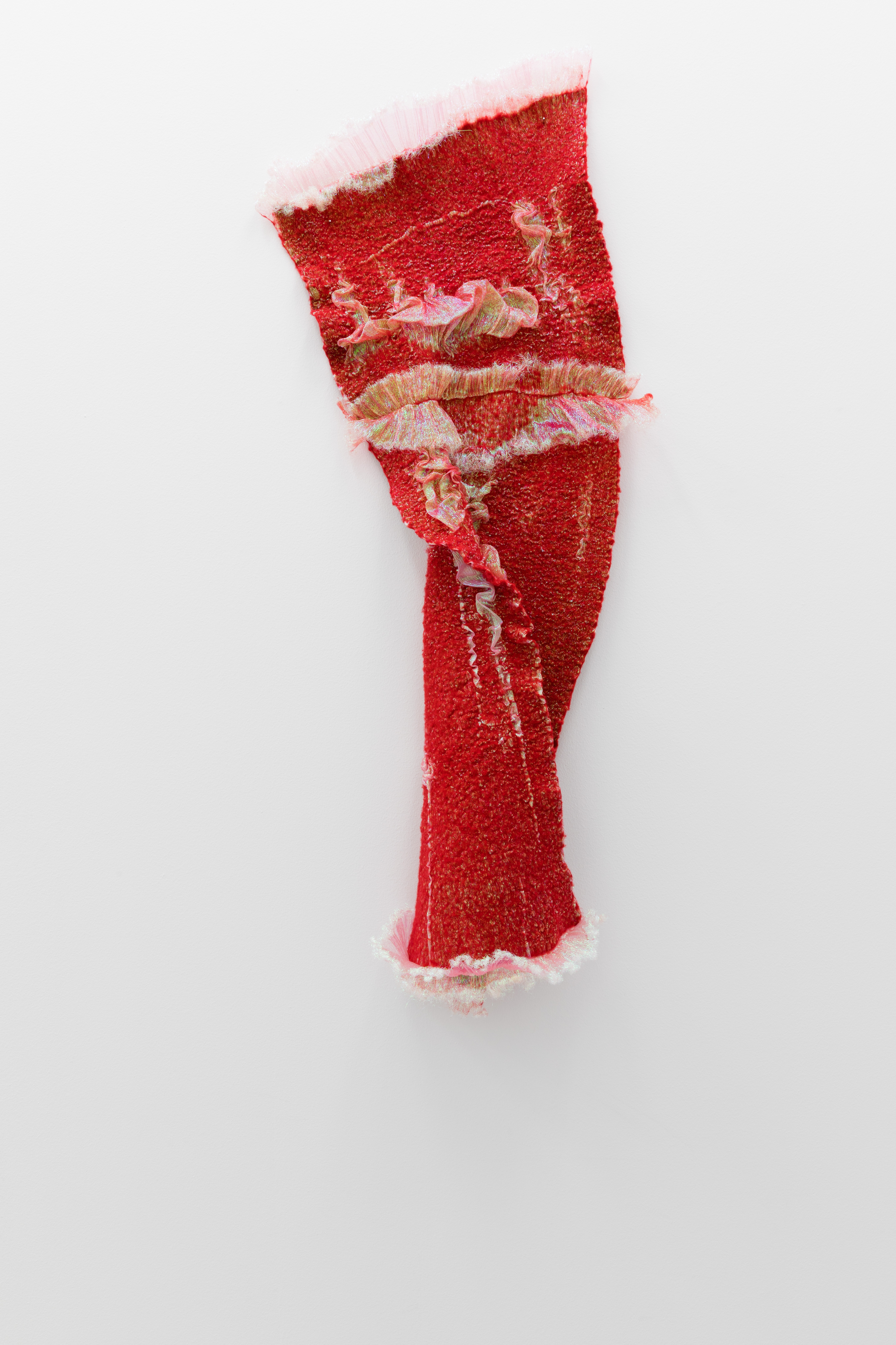 Admir Batlak, Rookie's Rave #1 Red, 2018, Merino wool, polyester organza, 120 x 45 x 10 cm